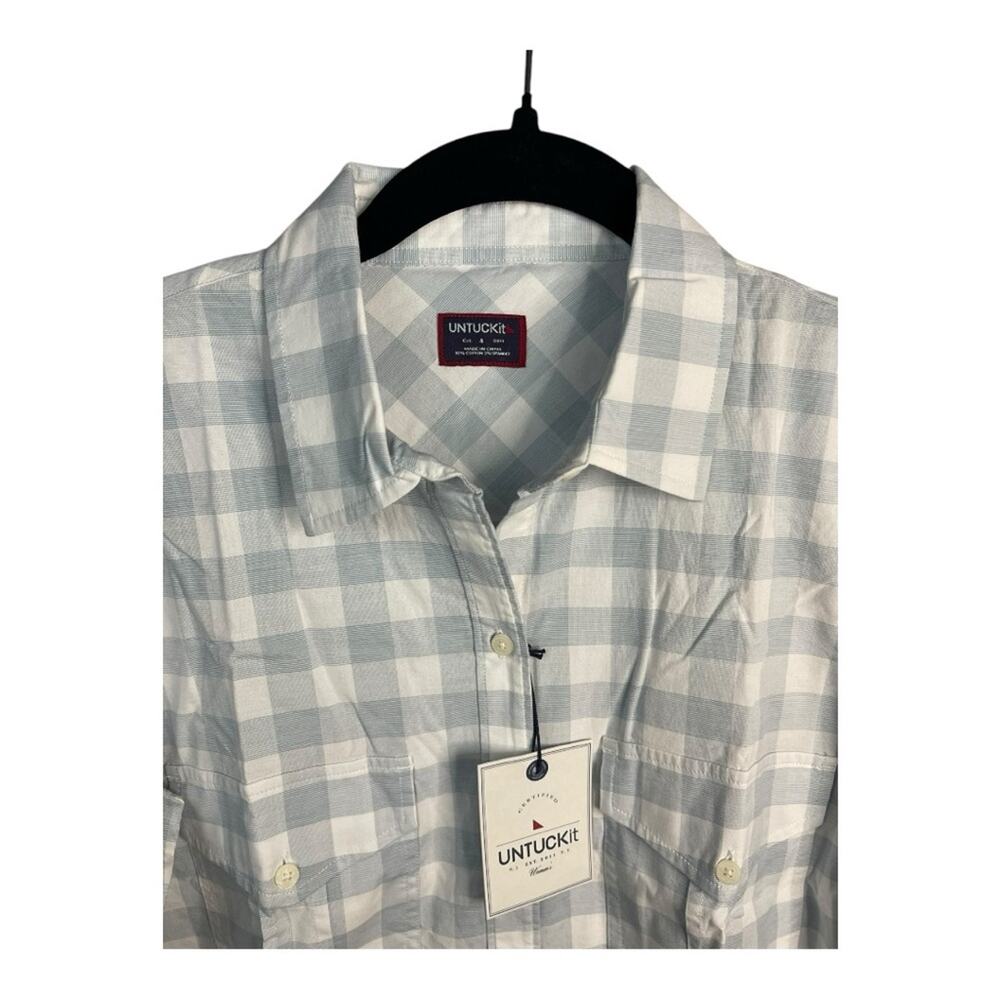 UNTUCKit Women's Button‎ Down Santa Marzi Plaid Long Sleeve Shirt Blue White 4 - Picture 4 of 8